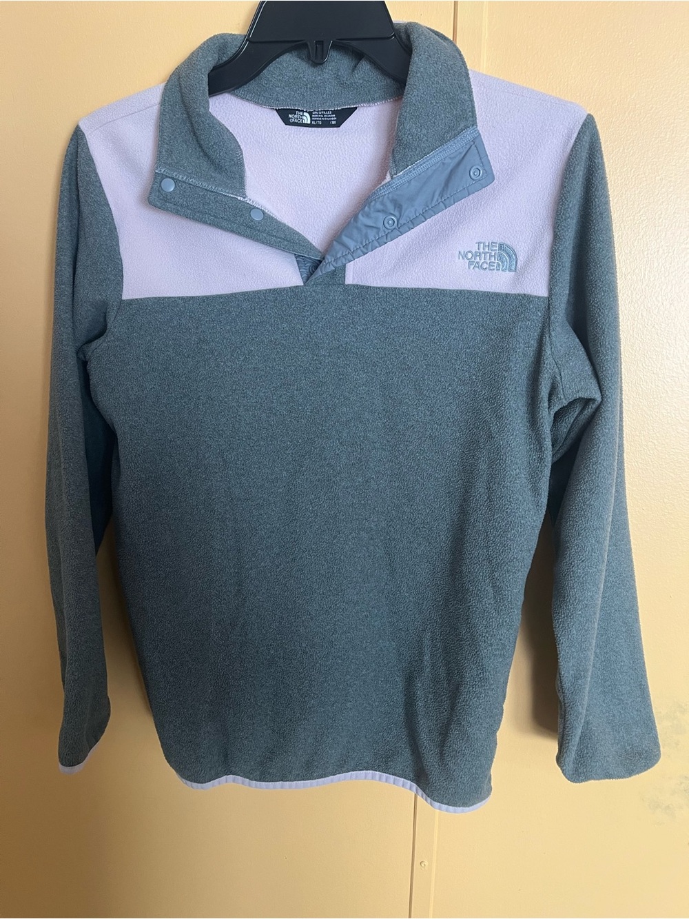 The North Face Kids Gray Fleece Pullover with Light Pink Yoke